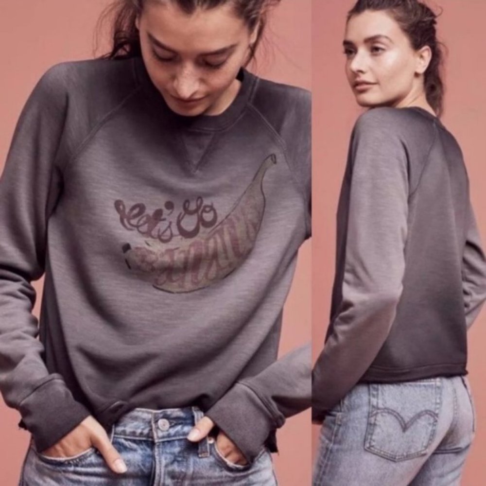 Anthropologie Saturday Sunday Lets Go Bananas Sweatshirt Grey Size XS Crew Neck